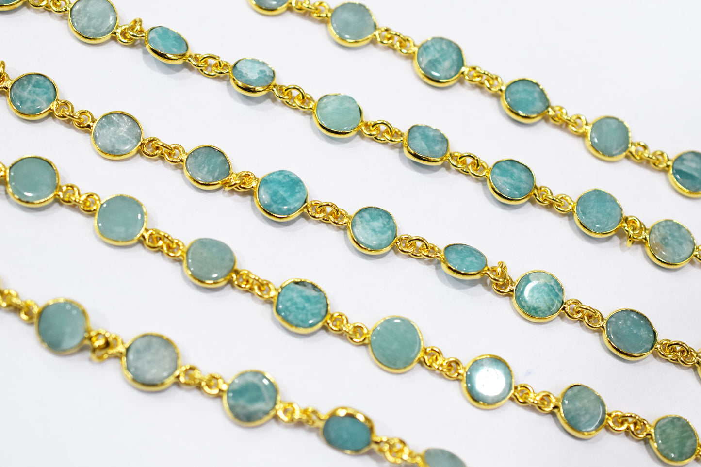 Amazonite Coin Shape Connector Chain , 9 mm , RB-6529