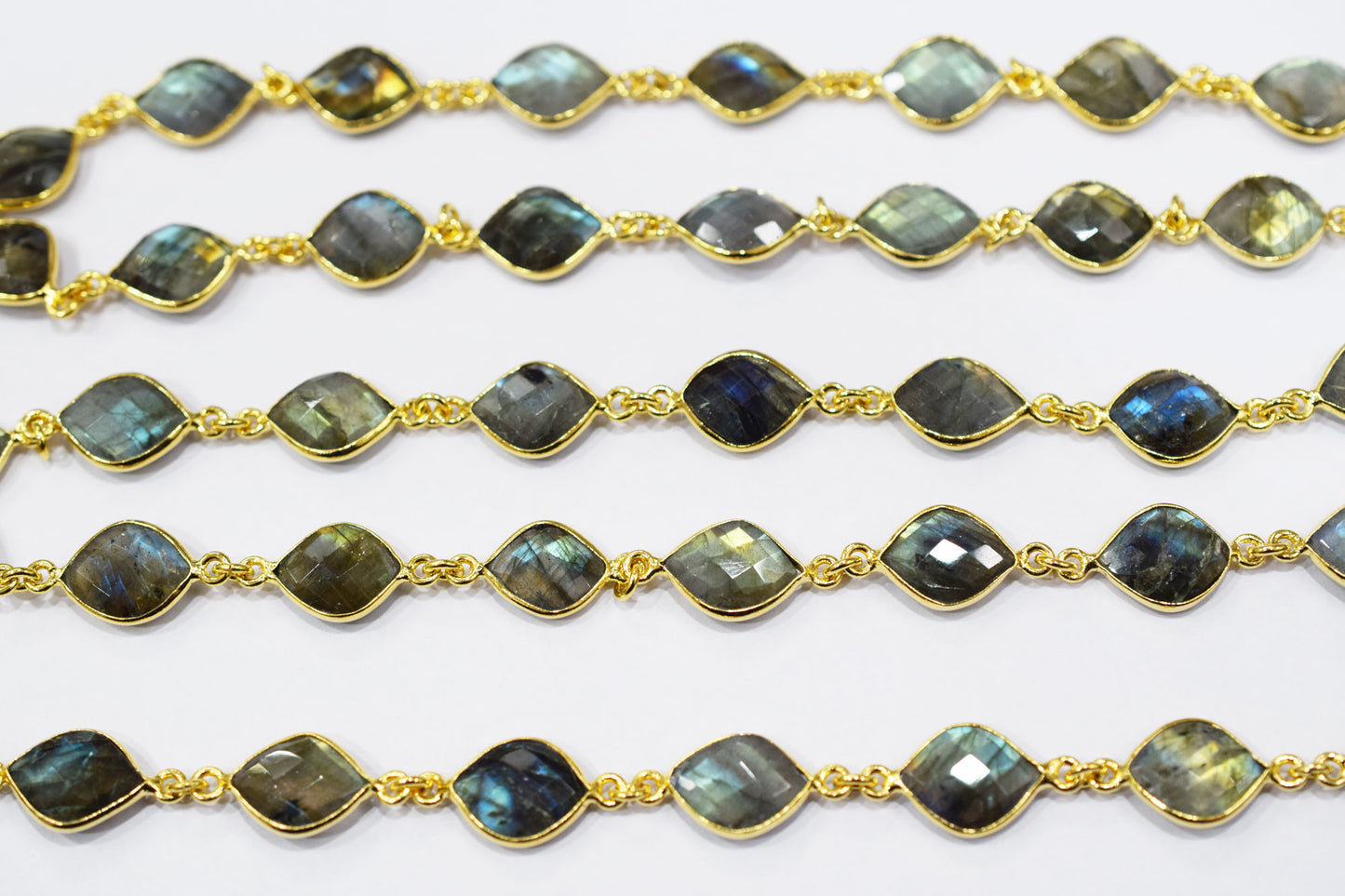 Labradorite Faceted Fancy Flat Dew Drops Shape Connector Chain , 14 - 16 mm , RB-6531
