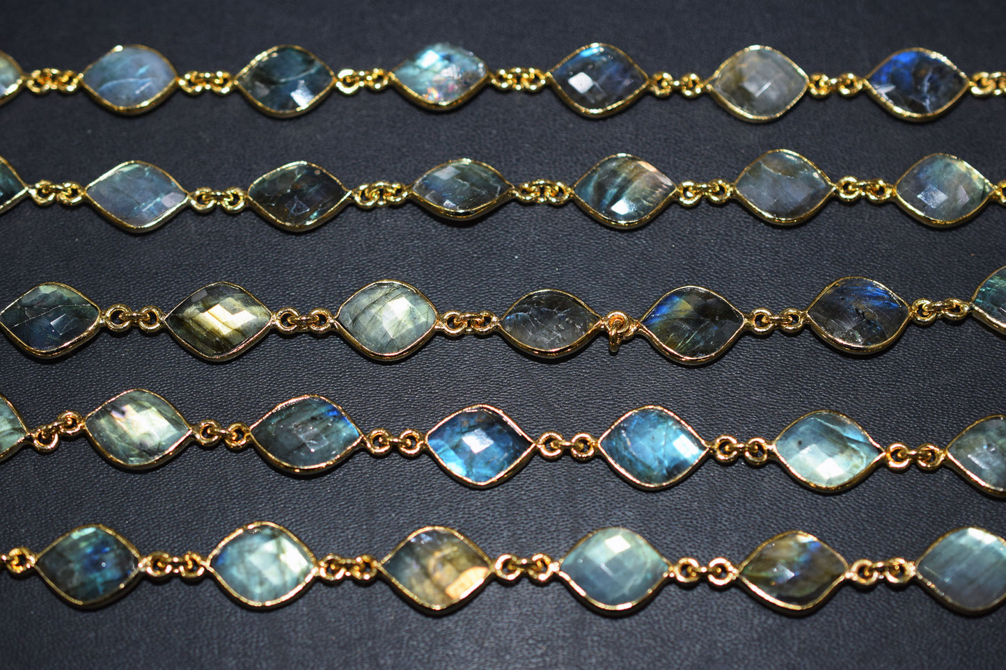 Labradorite Faceted Fancy Flat Dew Drops Shape Connector Chain , 14 - 16 mm , RB-6531