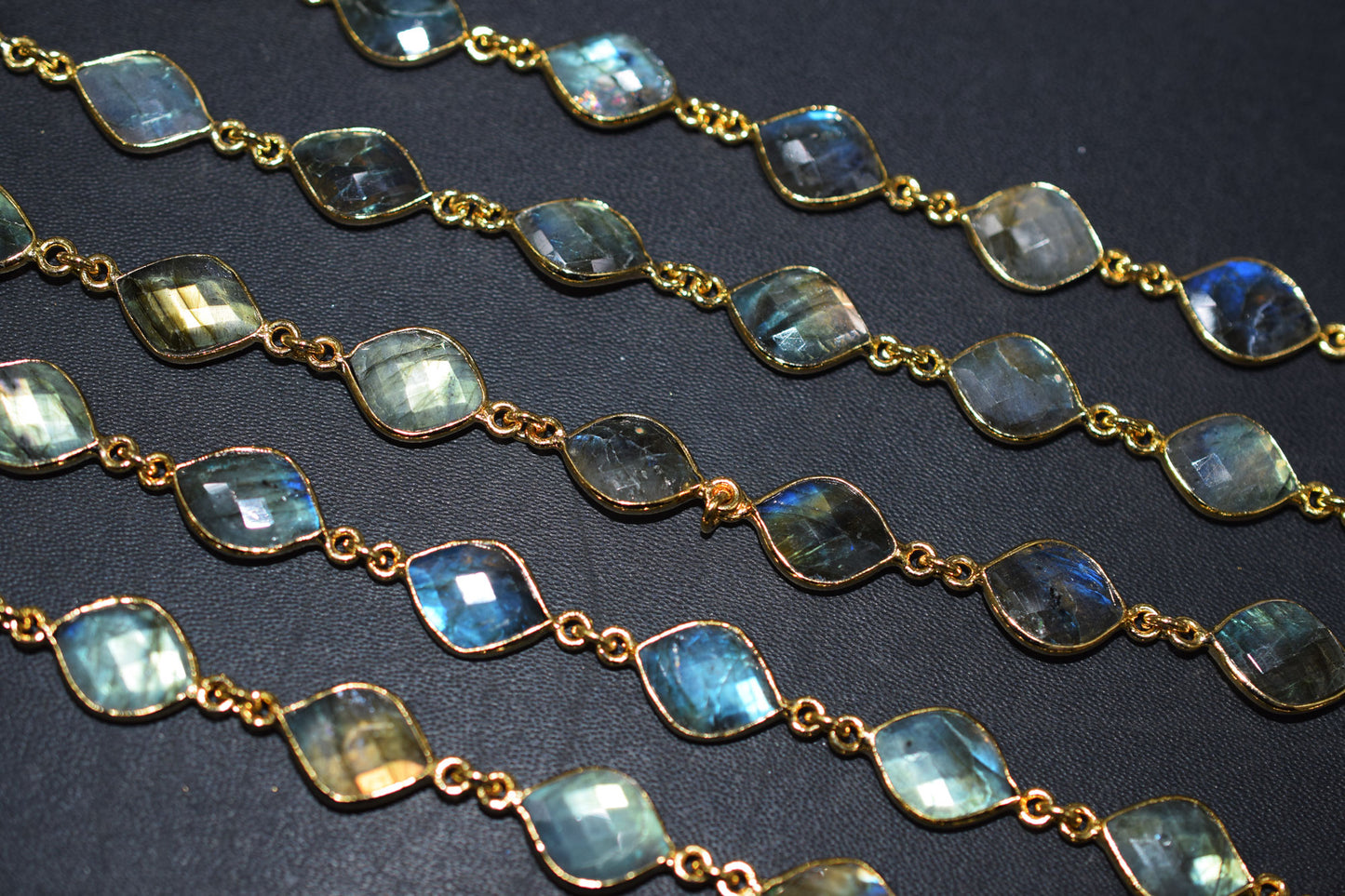 Labradorite Faceted Fancy Flat Dew Drops Shape Connector Chain , 14 - 16 mm , RB-6531