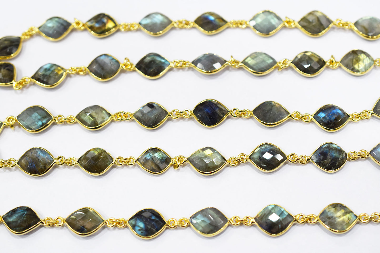 Labradorite Faceted Fancy Flat Dew Drops Shape Connector Chain , 14 - 16 mm , RB-6531