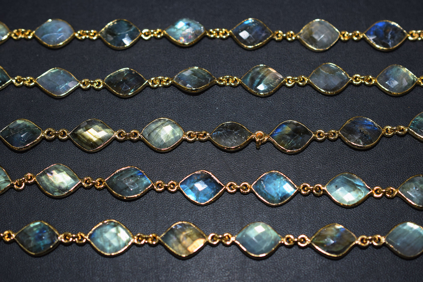 Labradorite Faceted Fancy Flat Dew Drops Shape Connector Chain , 14 - 16 mm , RB-6531