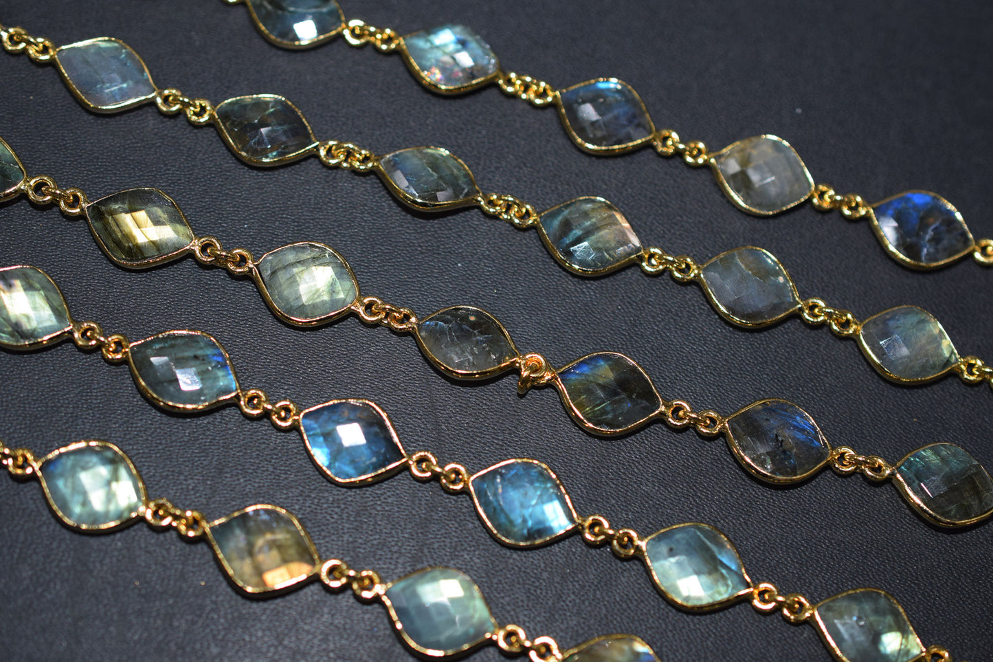 Labradorite Faceted Fancy Flat Dew Drops Shape Connector Chain , 14 - 16 mm , RB-6531