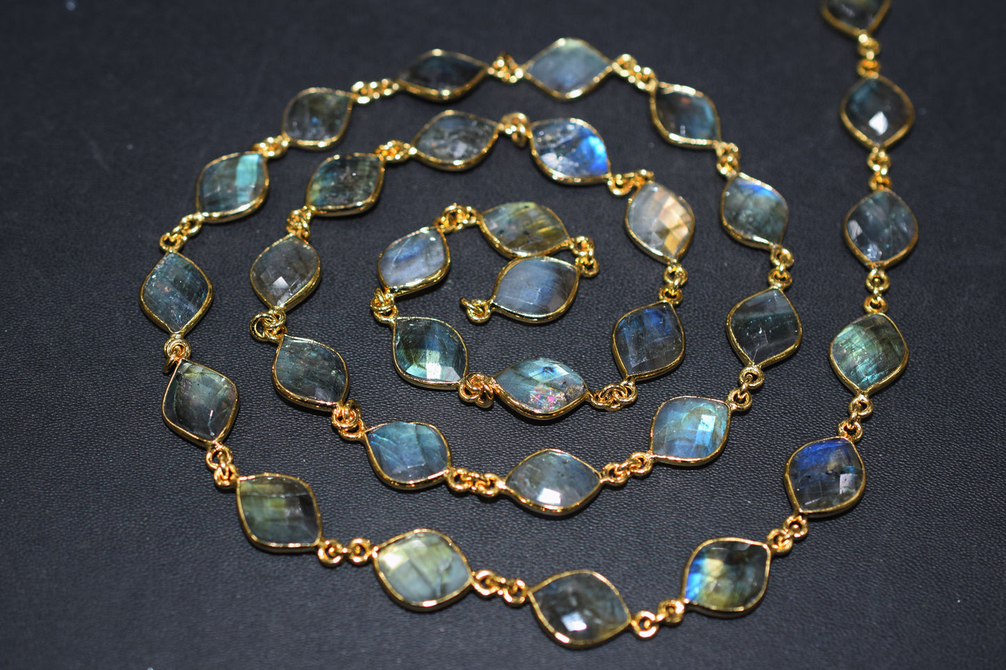 Labradorite Faceted Fancy Flat Dew Drops Shape Connector Chain , 14 - 16 mm , RB-6531