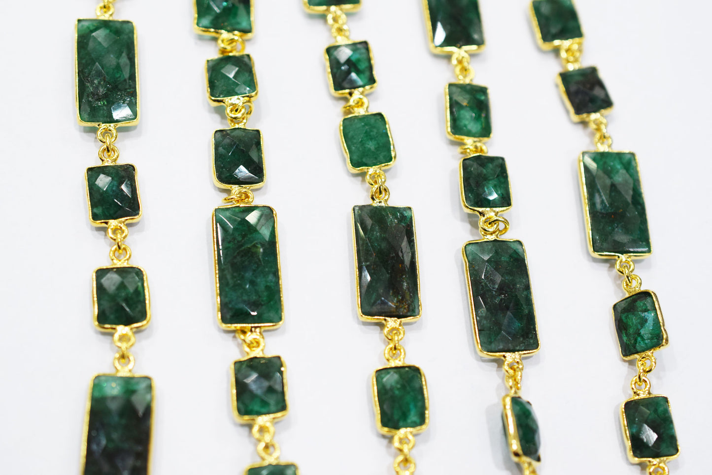 Dyed Emerald Faceted Baguette Shape Alternate Connector Chain , 11 - 22 mm , RB-6532