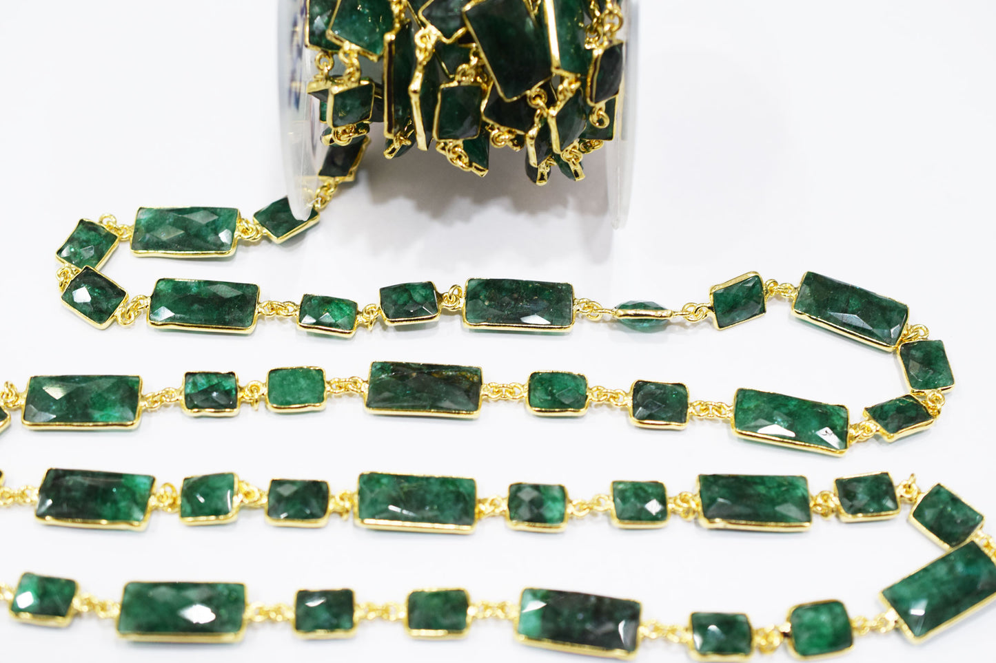 Dyed Emerald Faceted Baguette Shape Alternate Connector Chain , 11 - 22 mm , RB-6532