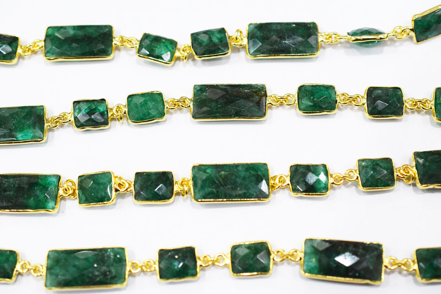 Dyed Emerald Faceted Baguette Shape Alternate Connector Chain , 11 - 22 mm , RB-6532