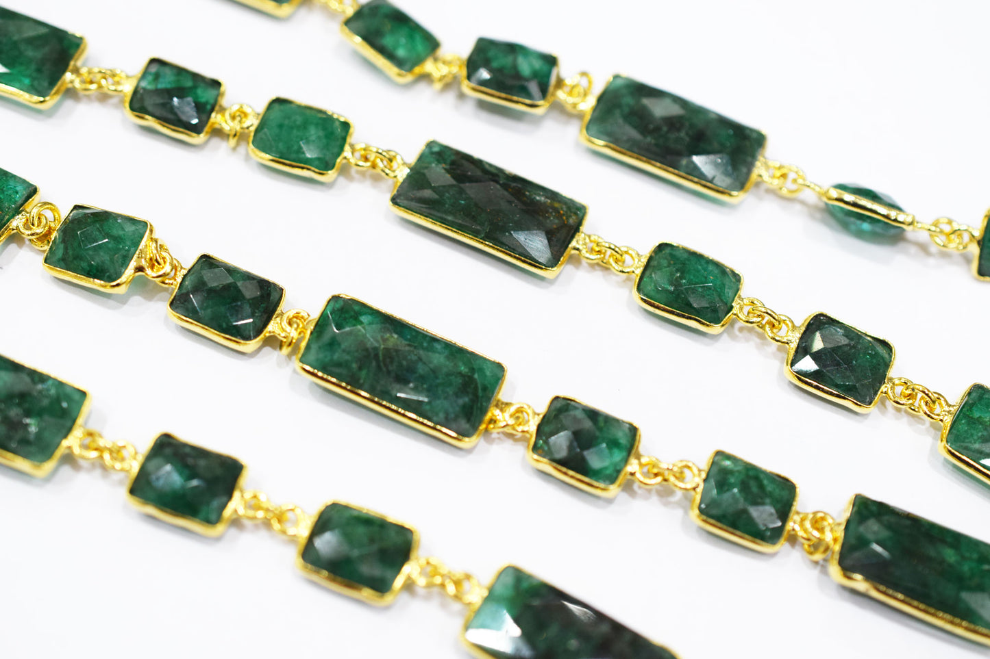 Dyed Emerald Faceted Baguette Shape Alternate Connector Chain , 11 - 22 mm , RB-6532