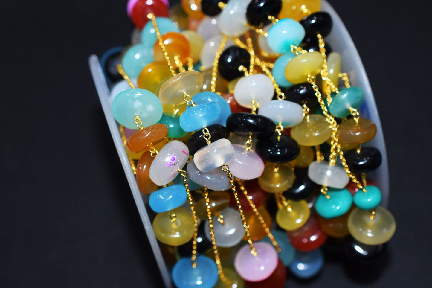 Multi Chalcedony Smooth Rondelle Shape Rosary Beaded Chain , Sold By Foot , 9 - 17 mm , RB-6533