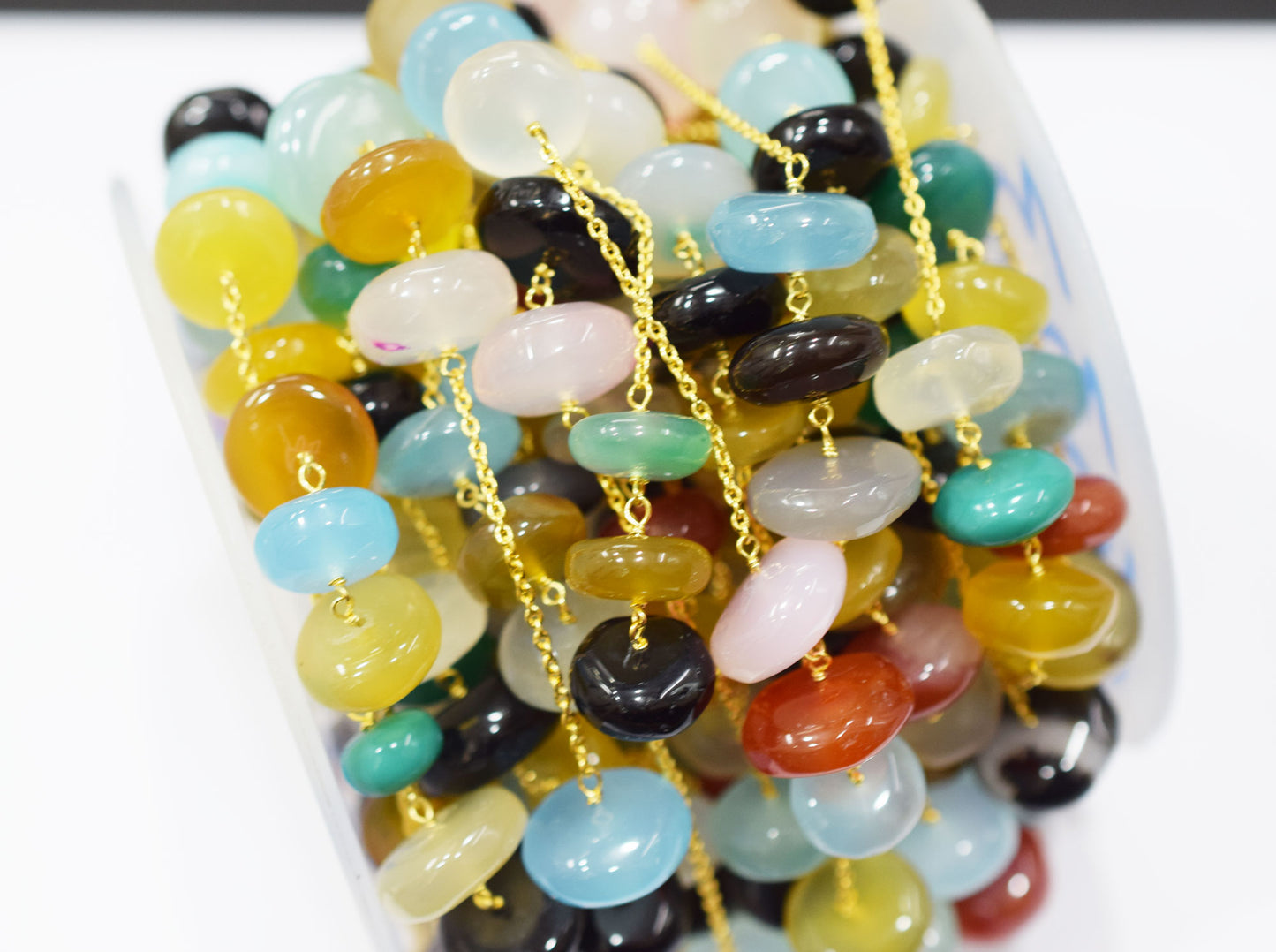 Multi Chalcedony Smooth Rondelle Shape Rosary Beaded Chain , Sold By Foot , 9 - 17 mm , RB-6533