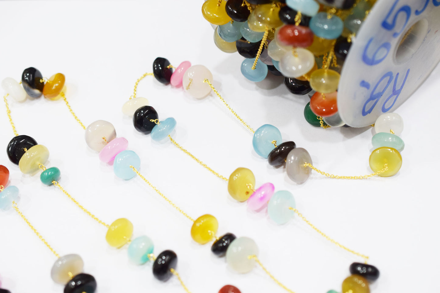 Multi Chalcedony Smooth Rondelle Shape Rosary Beaded Chain , Sold By Foot , 9 - 17 mm , RB-6533