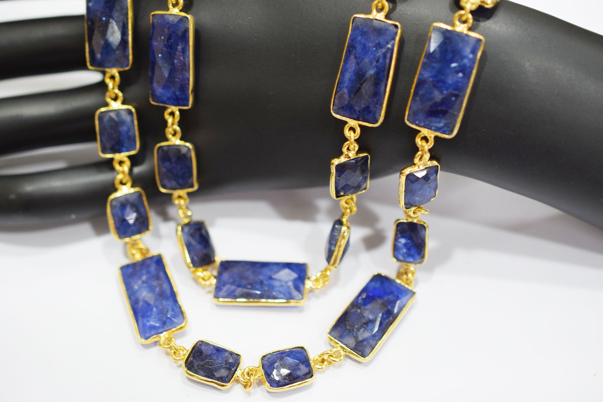 Dyed Sapphire Beryl Faceted Baguette Shape Connector Chain , 10 - 22 mm , RB-6534