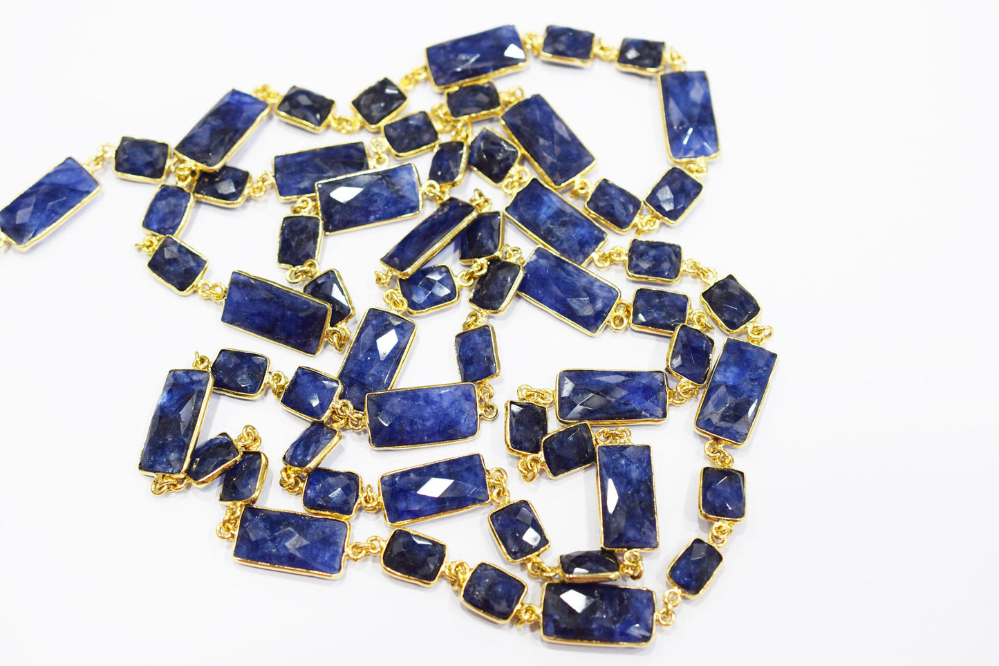 Dyed Sapphire Beryl Faceted Baguette Shape Connector Chain , 10 - 22 mm , RB-6534