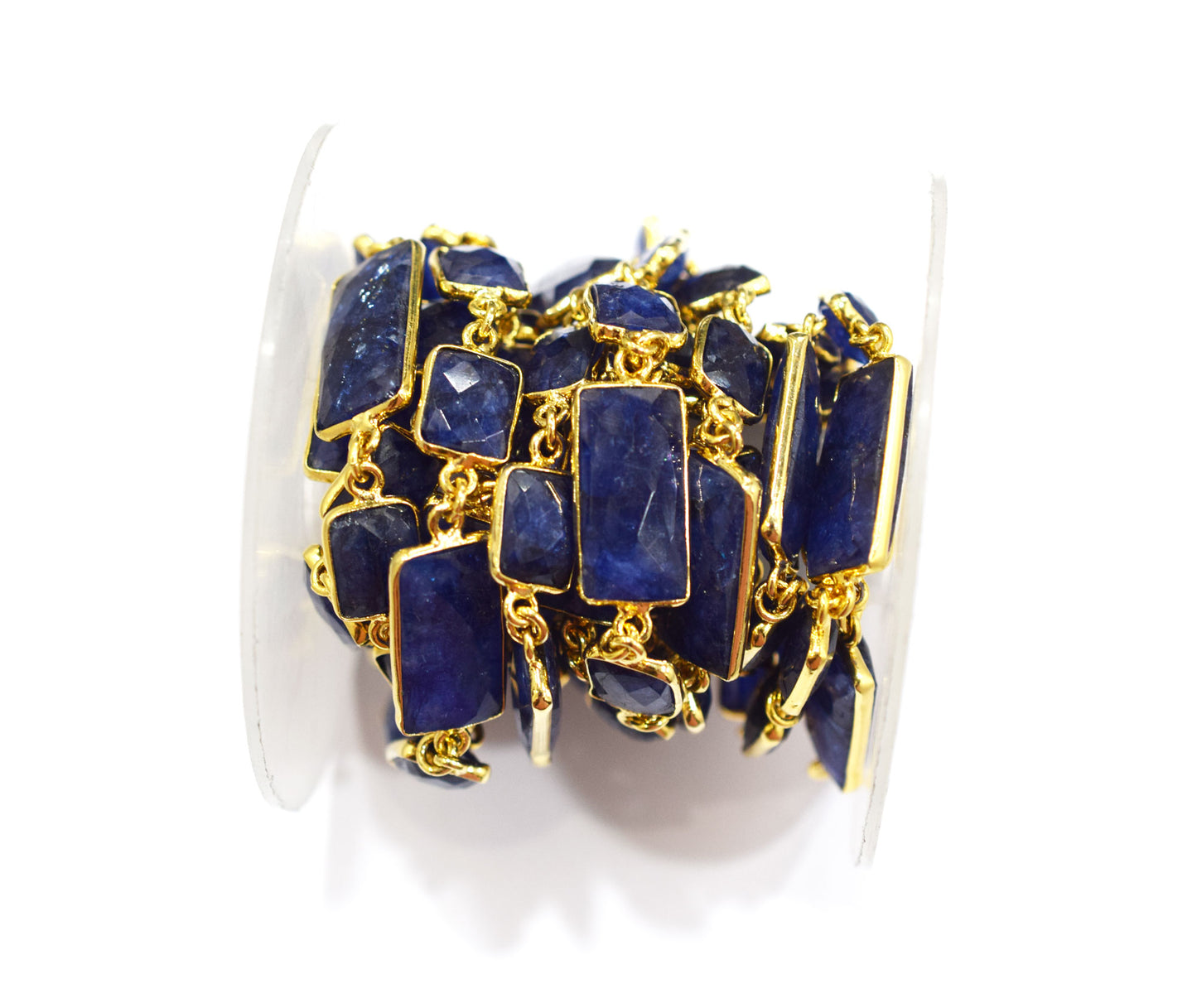 Dyed Sapphire Beryl Faceted Baguette Shape Connector Chain , 10 - 22 mm , RB-6534