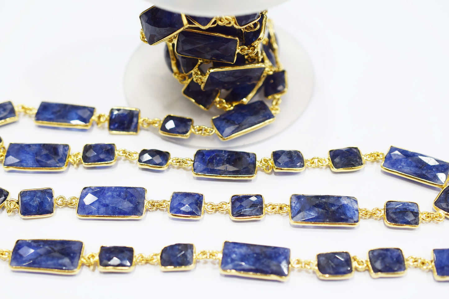 Dyed Sapphire Beryl Faceted Baguette Shape Connector Chain , 10 - 22 mm , RB-6534