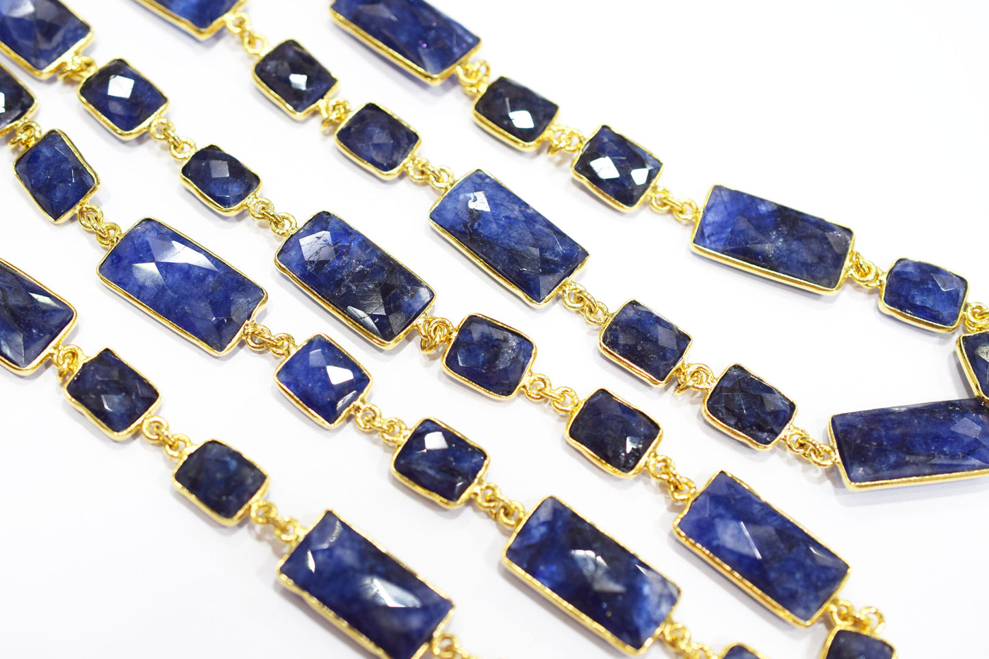Dyed Sapphire Beryl Faceted Baguette Shape Connector Chain , 10 - 22 mm , RB-6534