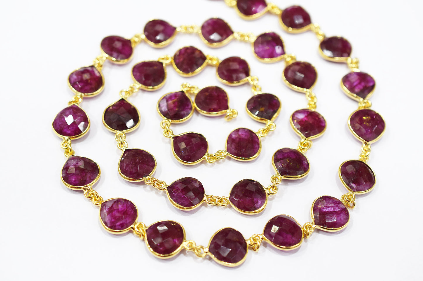 Dyed Ruby Beryl Faceted Heart Shape Connector Chain , 14 mm , RB-6537
