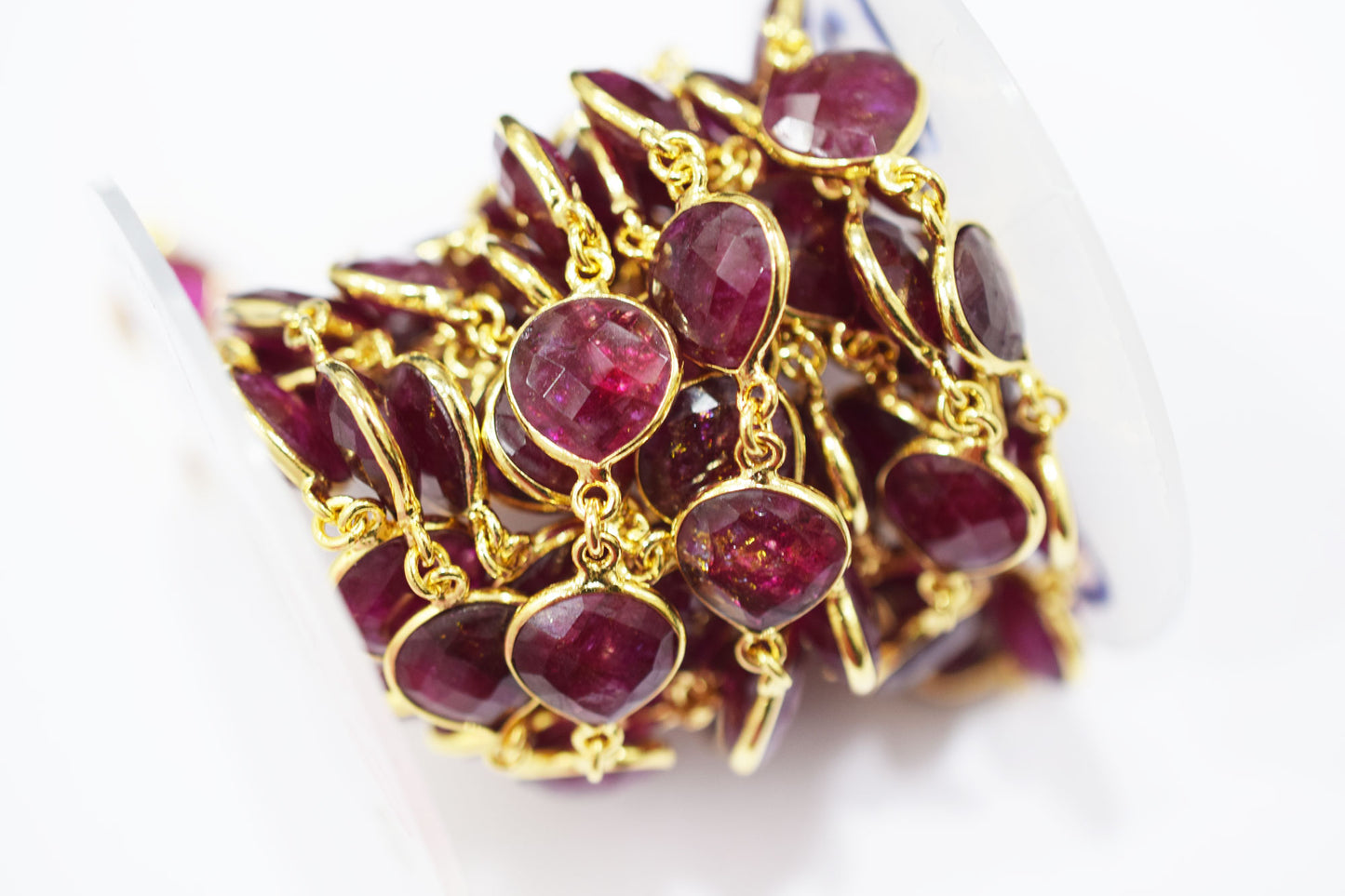 Dyed Ruby Beryl Faceted Heart Shape Connector Chain , 14 mm , RB-6537