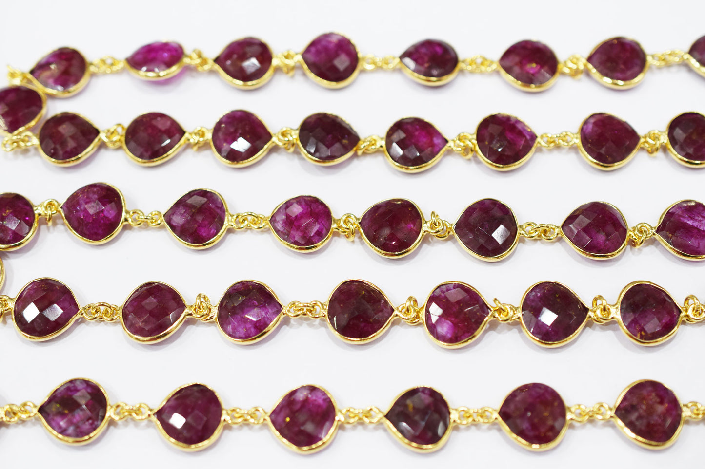 Dyed Ruby Beryl Faceted Heart Shape Connector Chain , 14 mm , RB-6537