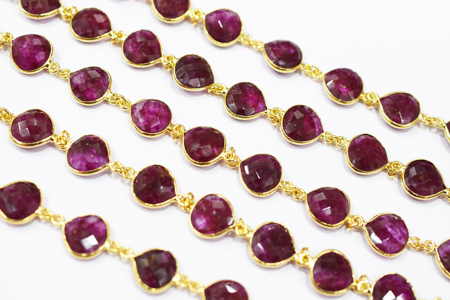 Dyed Ruby Beryl Faceted Heart Shape Connector Chain , 14 mm , RB-6537