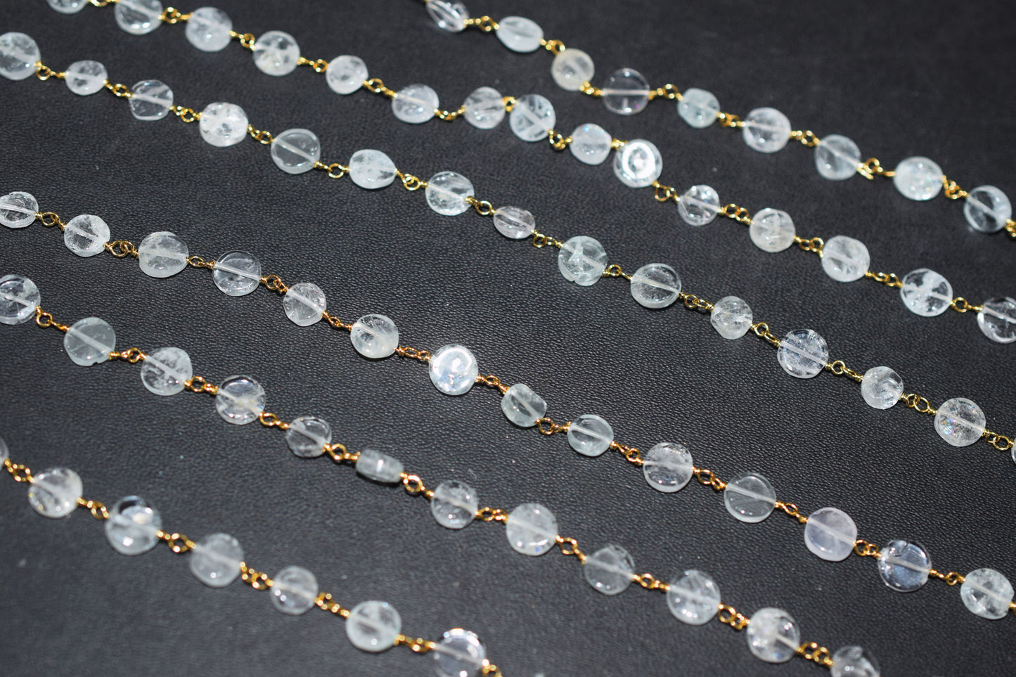 Aquamarine Smooth Coin Shape Rosary Beaded Chain , 7 mm , RB-6538