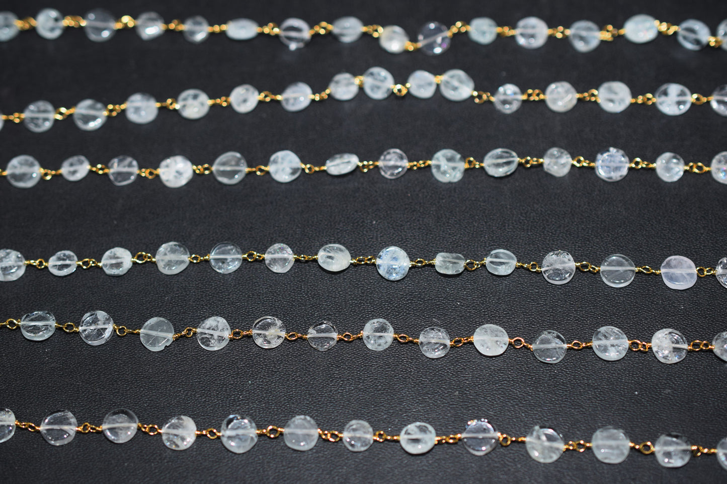 Aquamarine Smooth Coin Shape Rosary Beaded Chain , 7 mm , RB-6538
