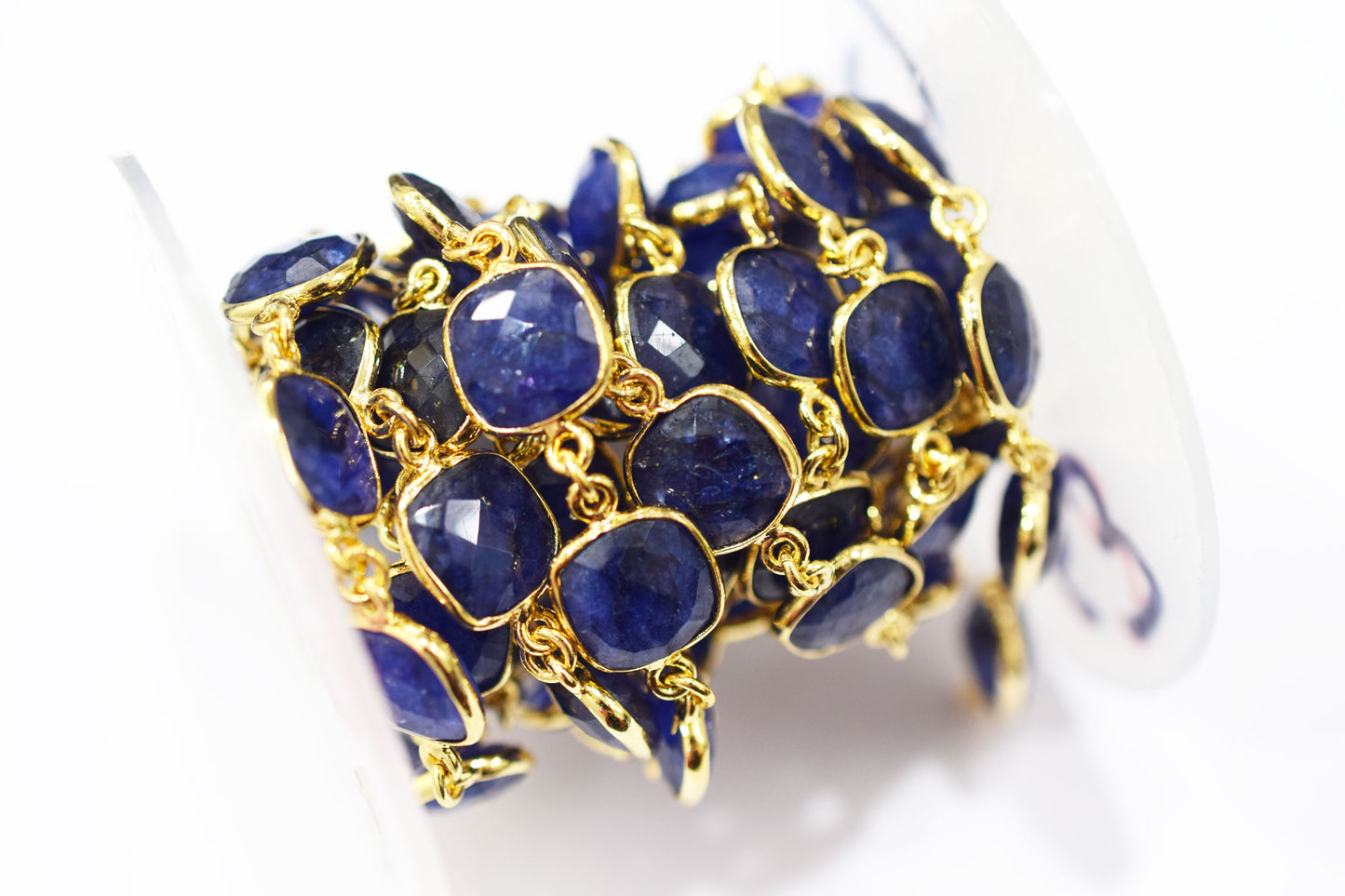 Dyed Sapphire Beryl Faceted Cushion Shape Connector Chain , 12 mm , RB-6539