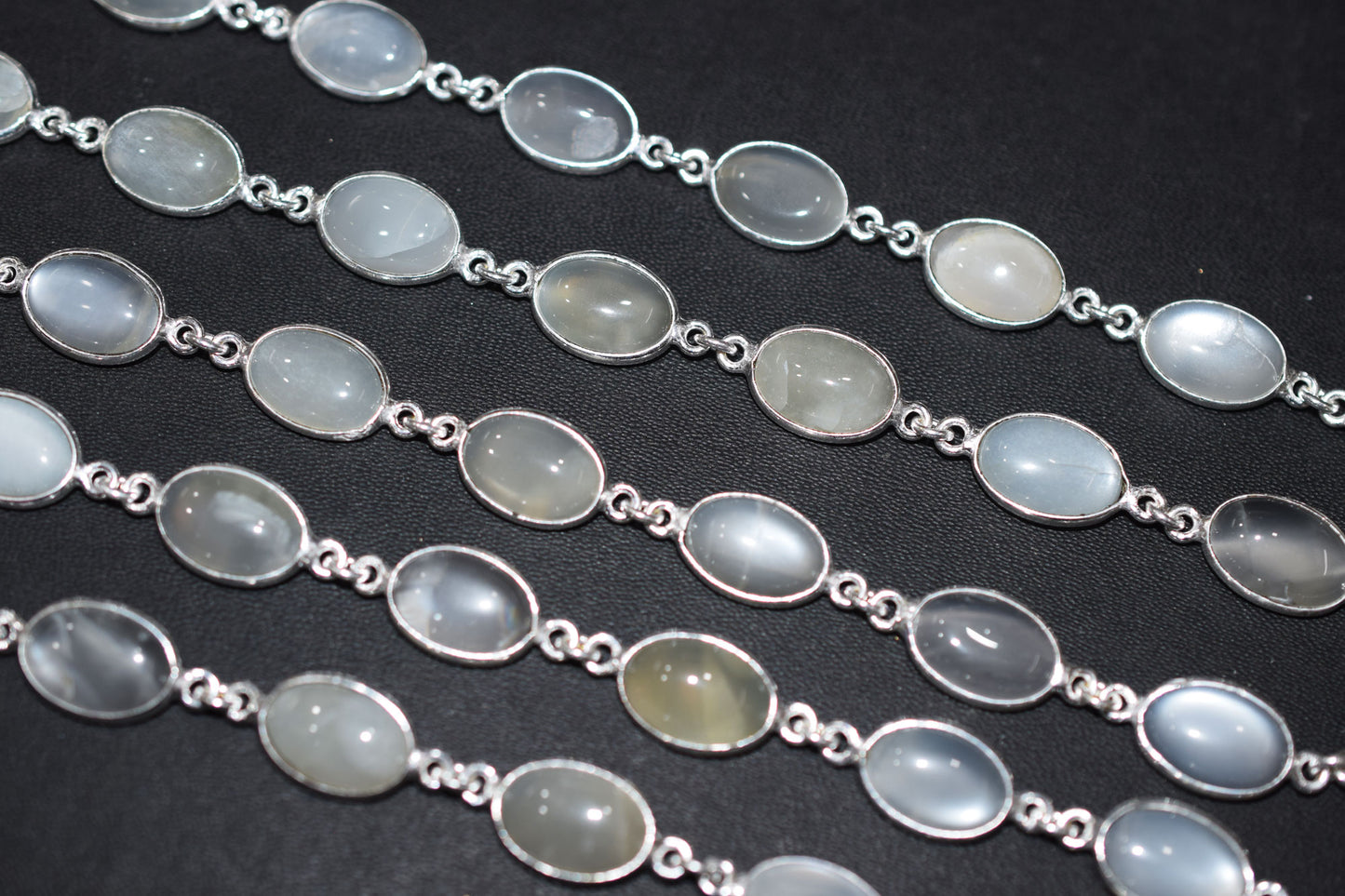 Ceylon Moonstone Smooth Oval Shape Connector Chain , 14 mm , RB-6540