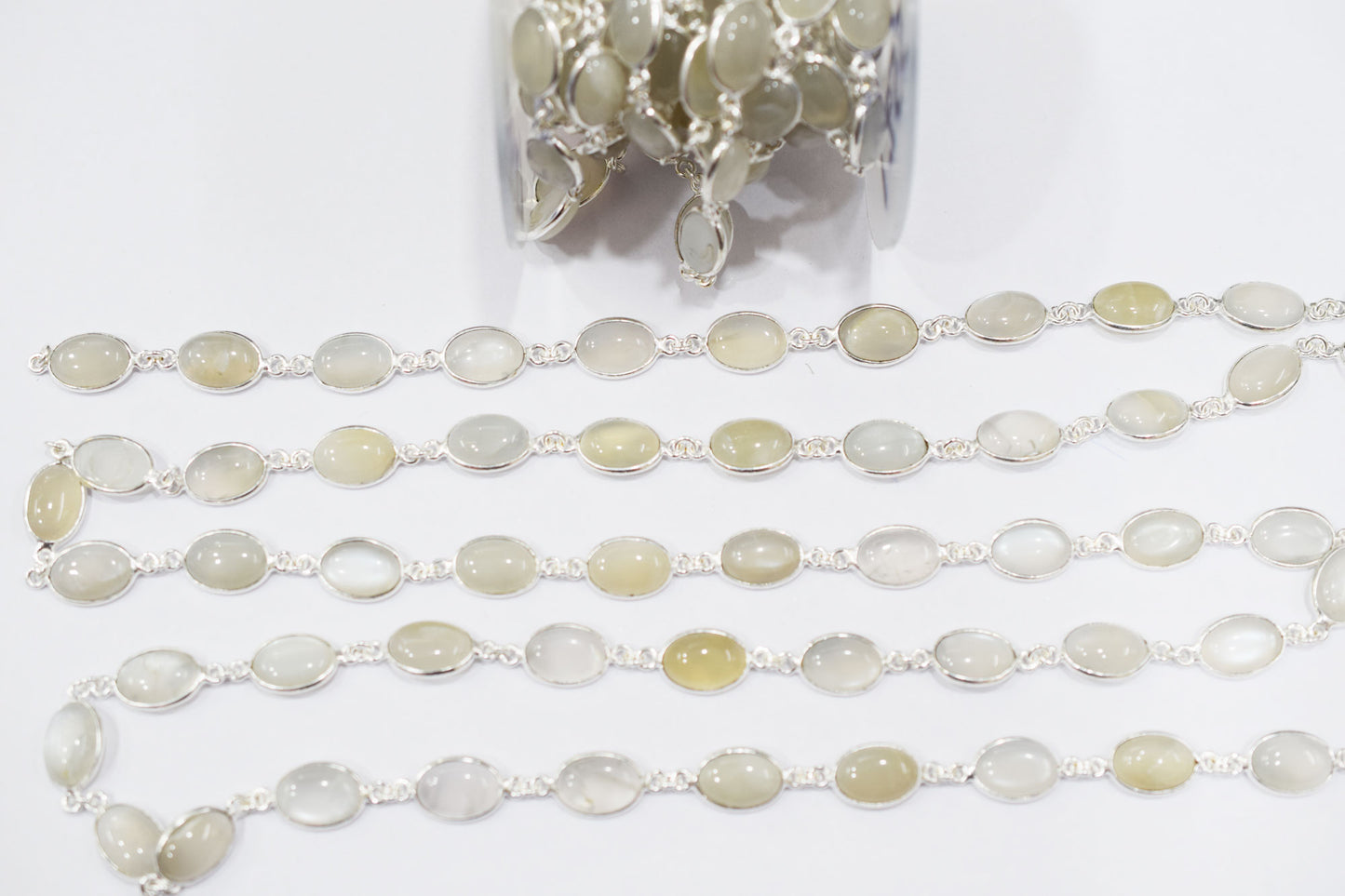 Ceylon Moonstone Smooth Oval Shape Connector Chain , 14 mm , RB-6540