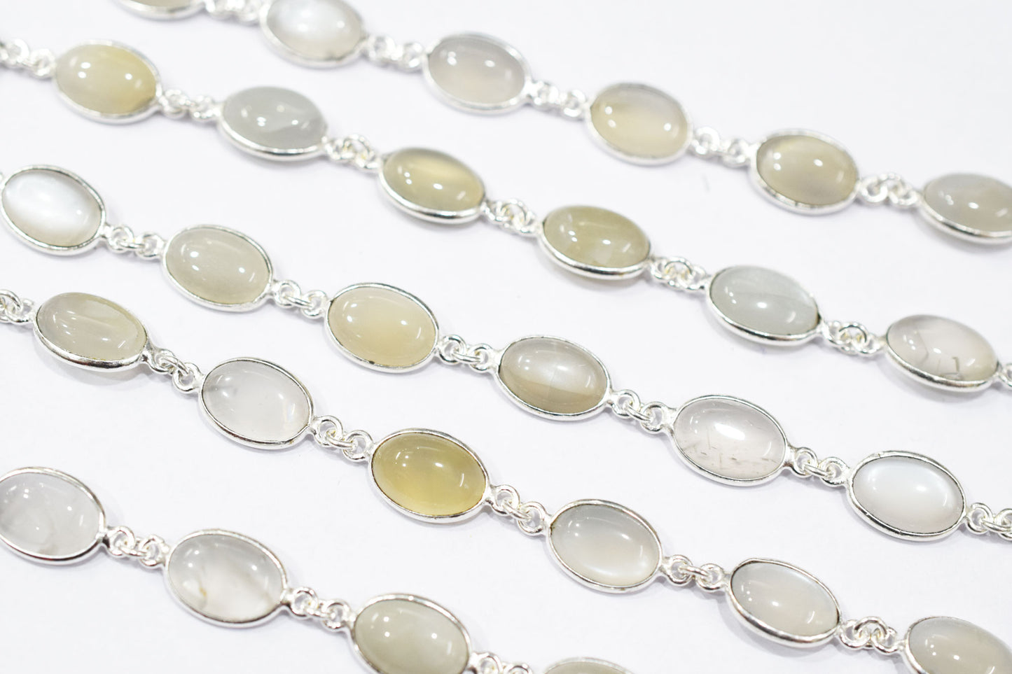 Ceylon Moonstone Smooth Oval Shape Connector Chain , 14 mm , RB-6540