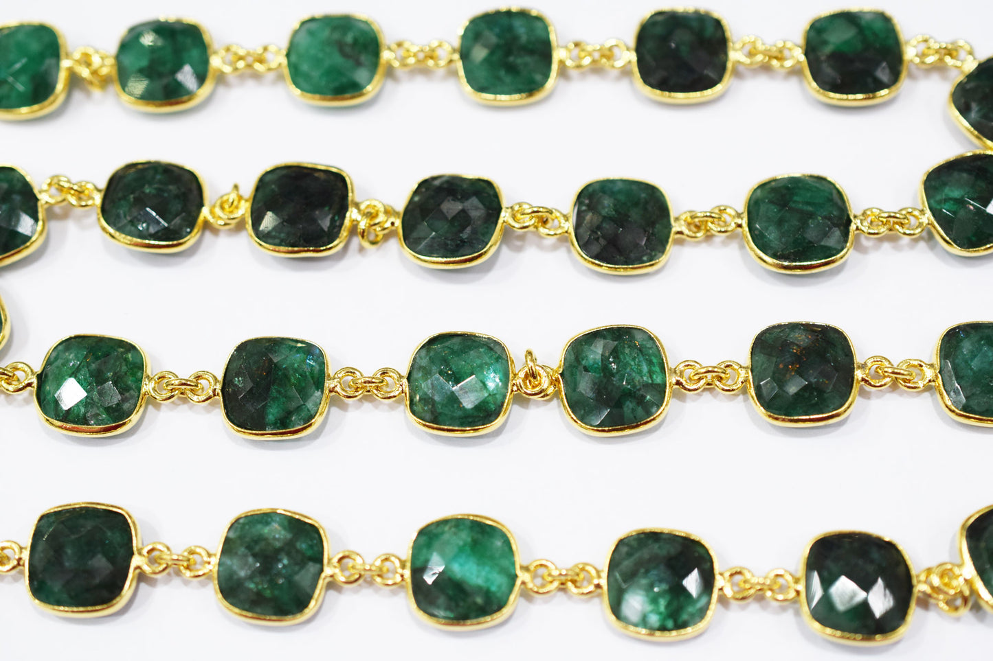 Dyed Emerald Faceted Cushion Shape Connector Chain , 12x12 mm , RB-6542