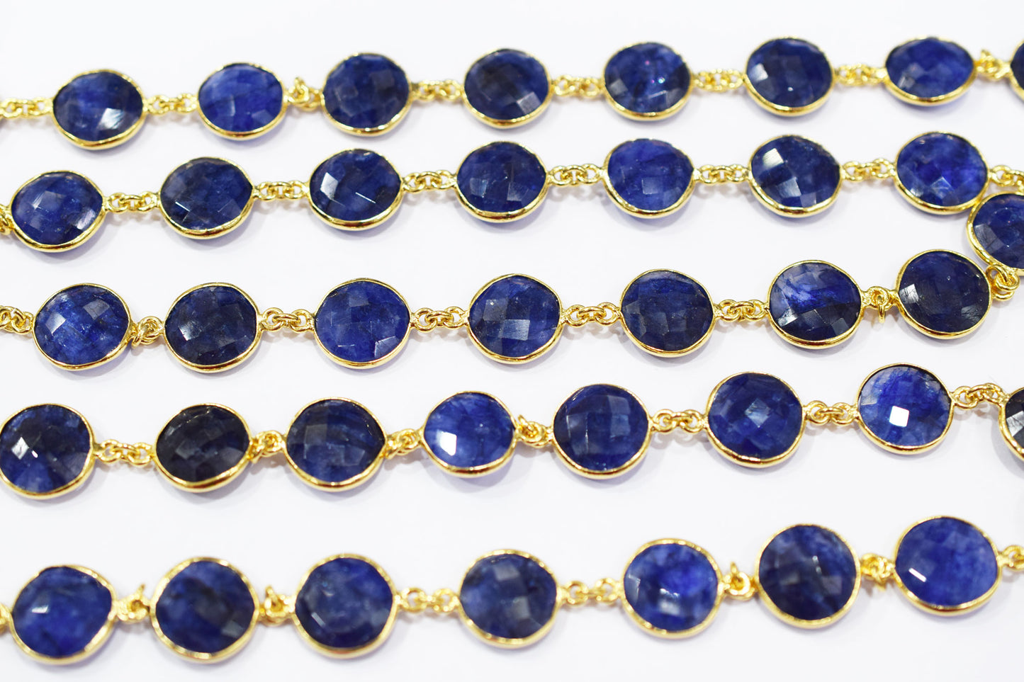 Dyed Sapphire Beryl Faceted Coin Shape Connector Chain , 12 mm , RB-6543