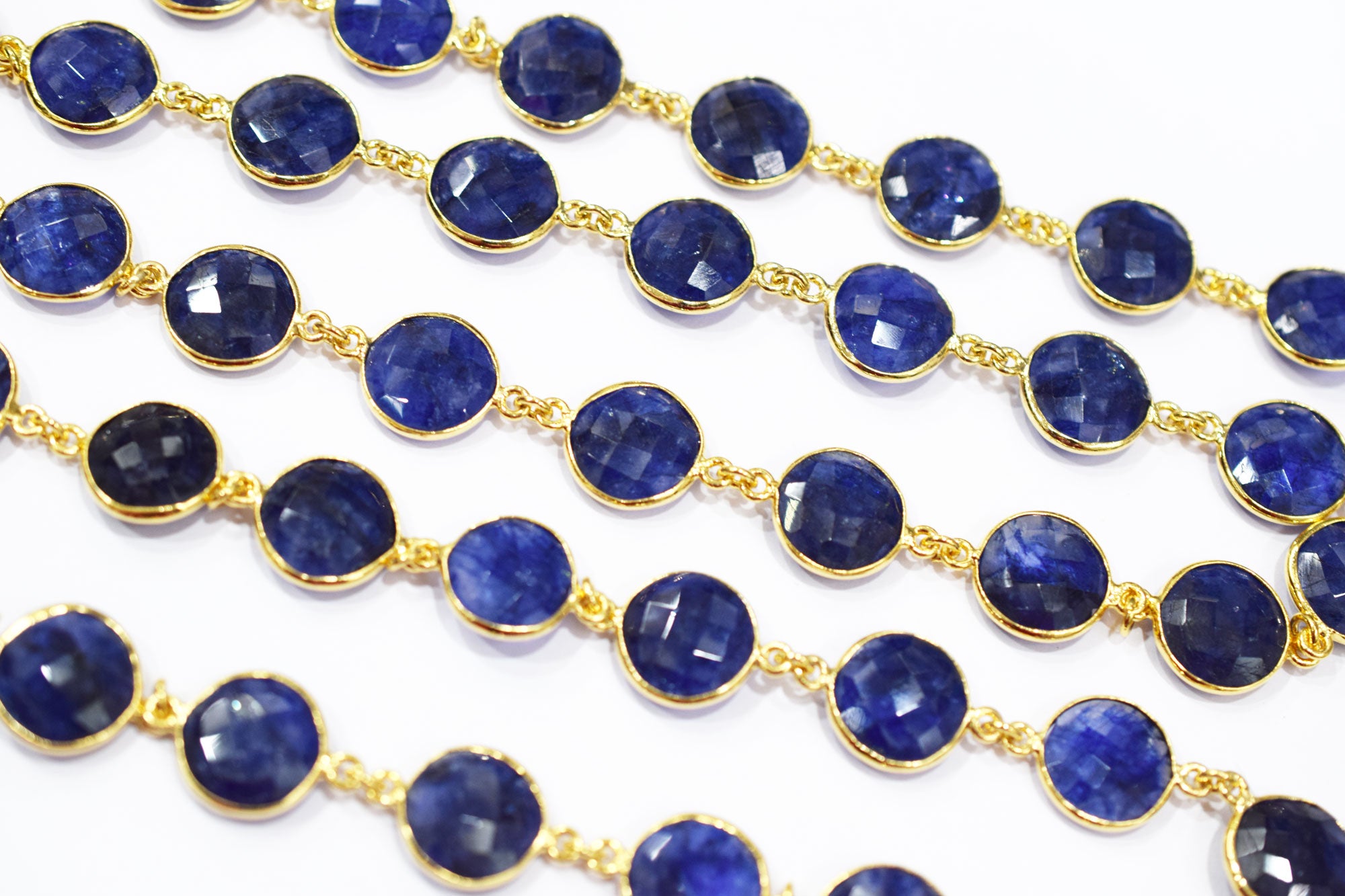 Dyed Sapphire Beryl Faceted Coin Shape Connector Chain , 12 mm , RB-6543