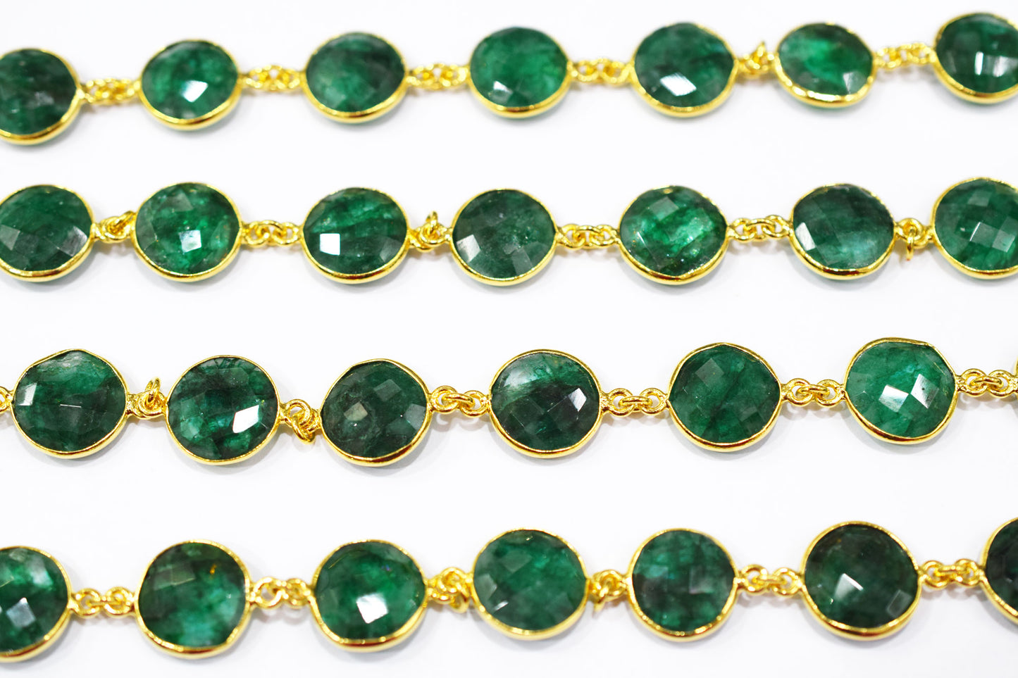 Dyed Emerald Faceted Coin Shape Connector Chain , 14 mm , RB-6544