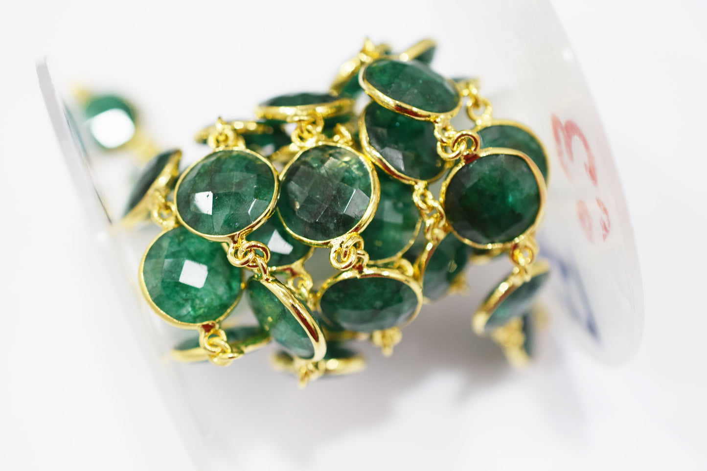 Dyed Emerald Faceted Coin Shape Connector Chain , 14 mm , RB-6544