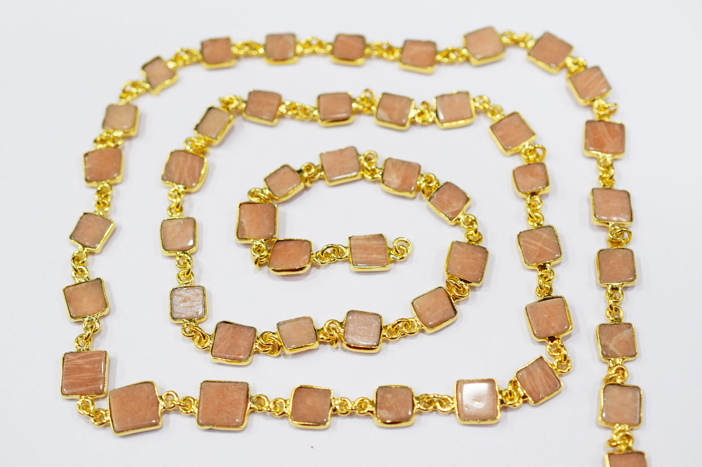 Peach Aventurine Square Cut Shape Connector Chain , 8 mm , RB-6545