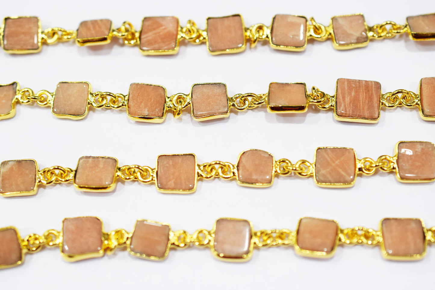 Peach Aventurine Square Cut Shape Connector Chain , 8 mm , RB-6545