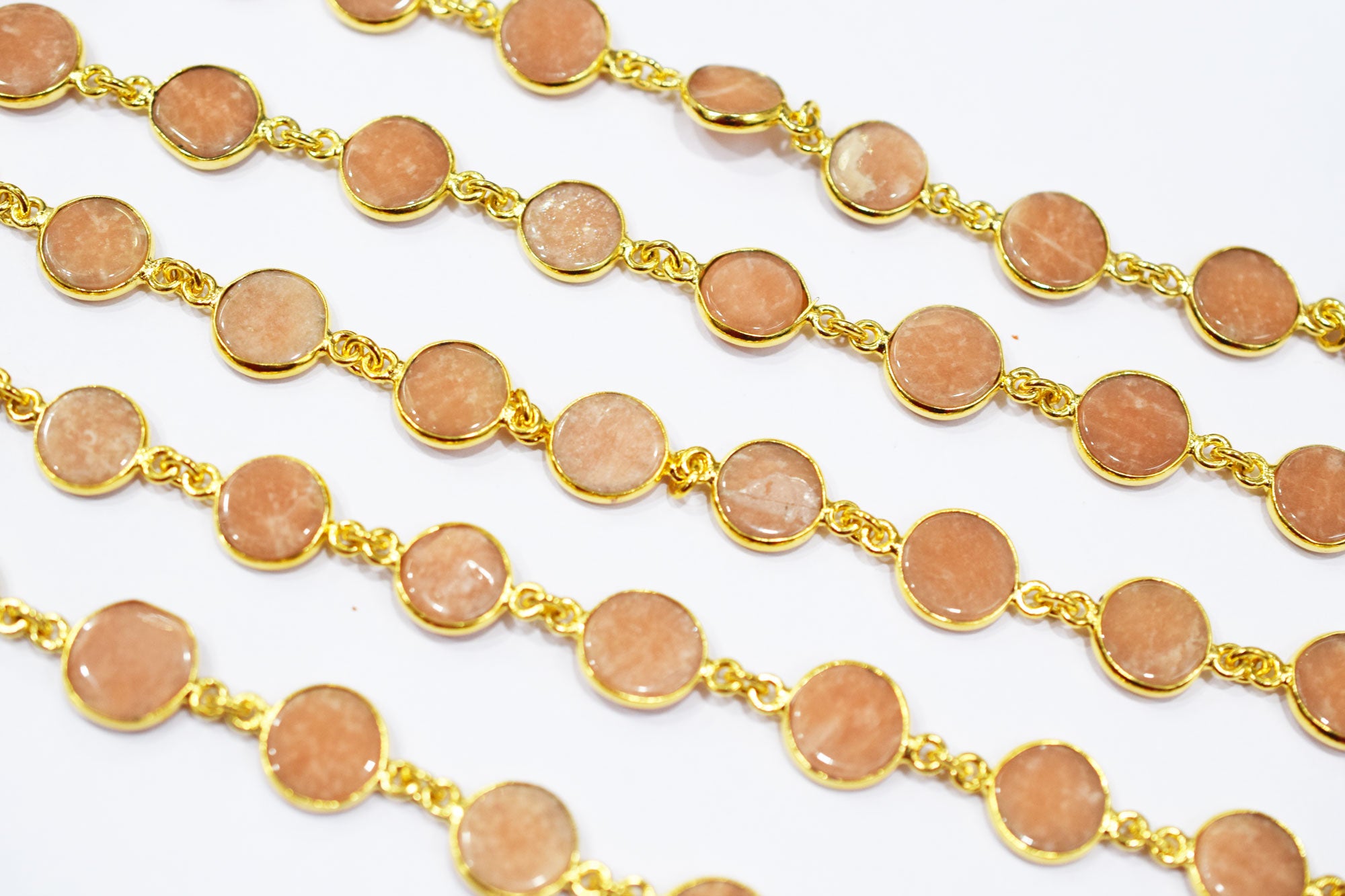 Peach Aventurine Round Shape Connector Chain , 11 mm , RB-6546