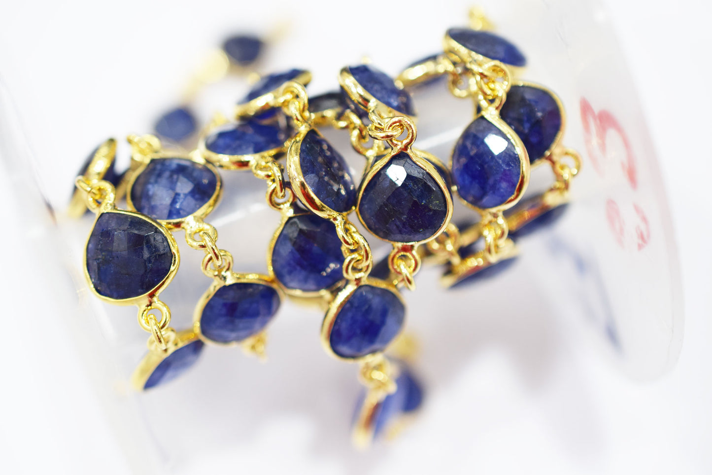 Dyed Sapphire Beryl Faceted Heart Shape Connector Chain , 10 mm , RB-6547