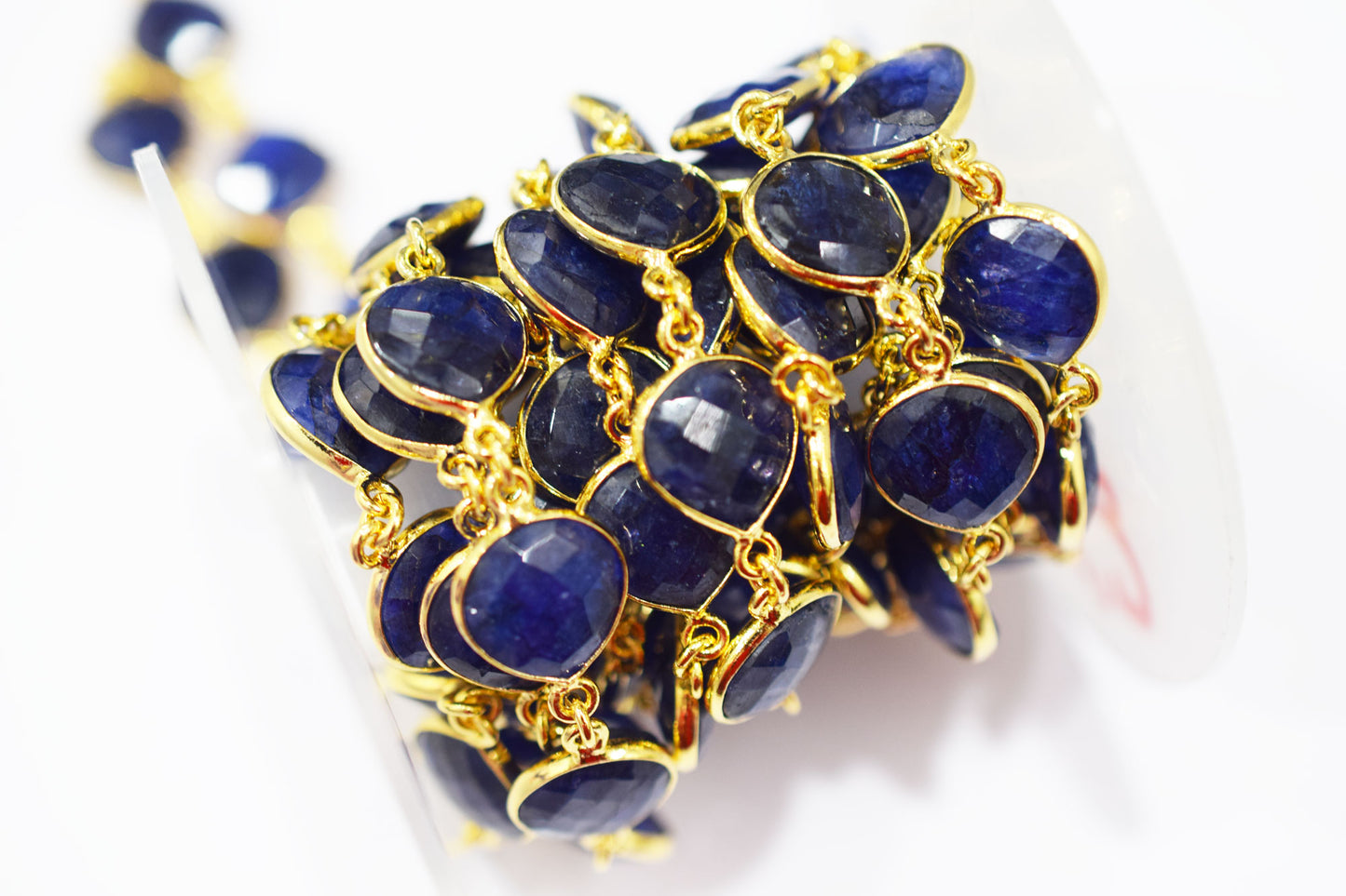 Dyed Sapphire Beryl Faceted Heart Shape Connector Chain , 13 mm , RB-6548