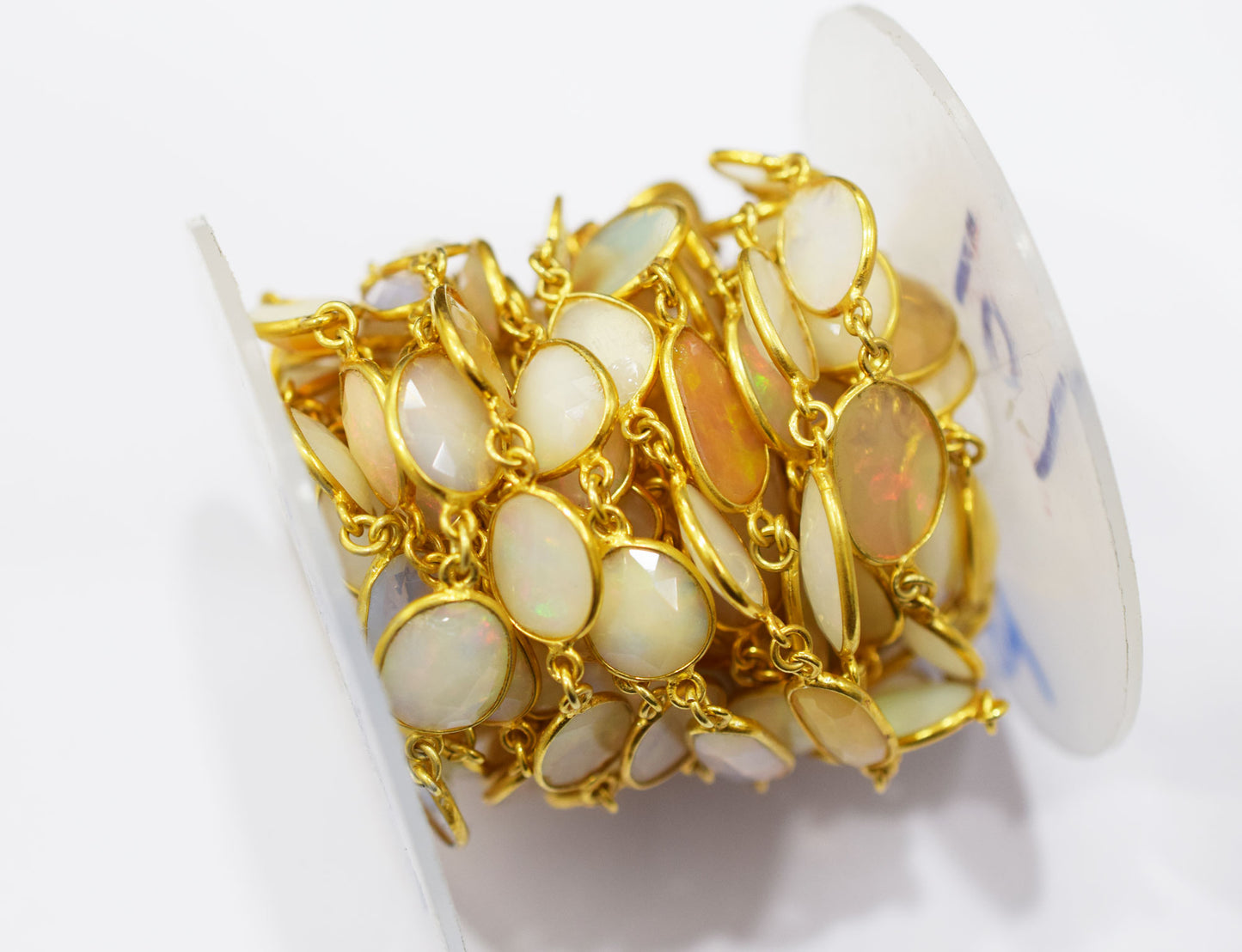 Ethiopian Opal Slice Shape Connector Chain , 8 - 10 mm , RB-6554