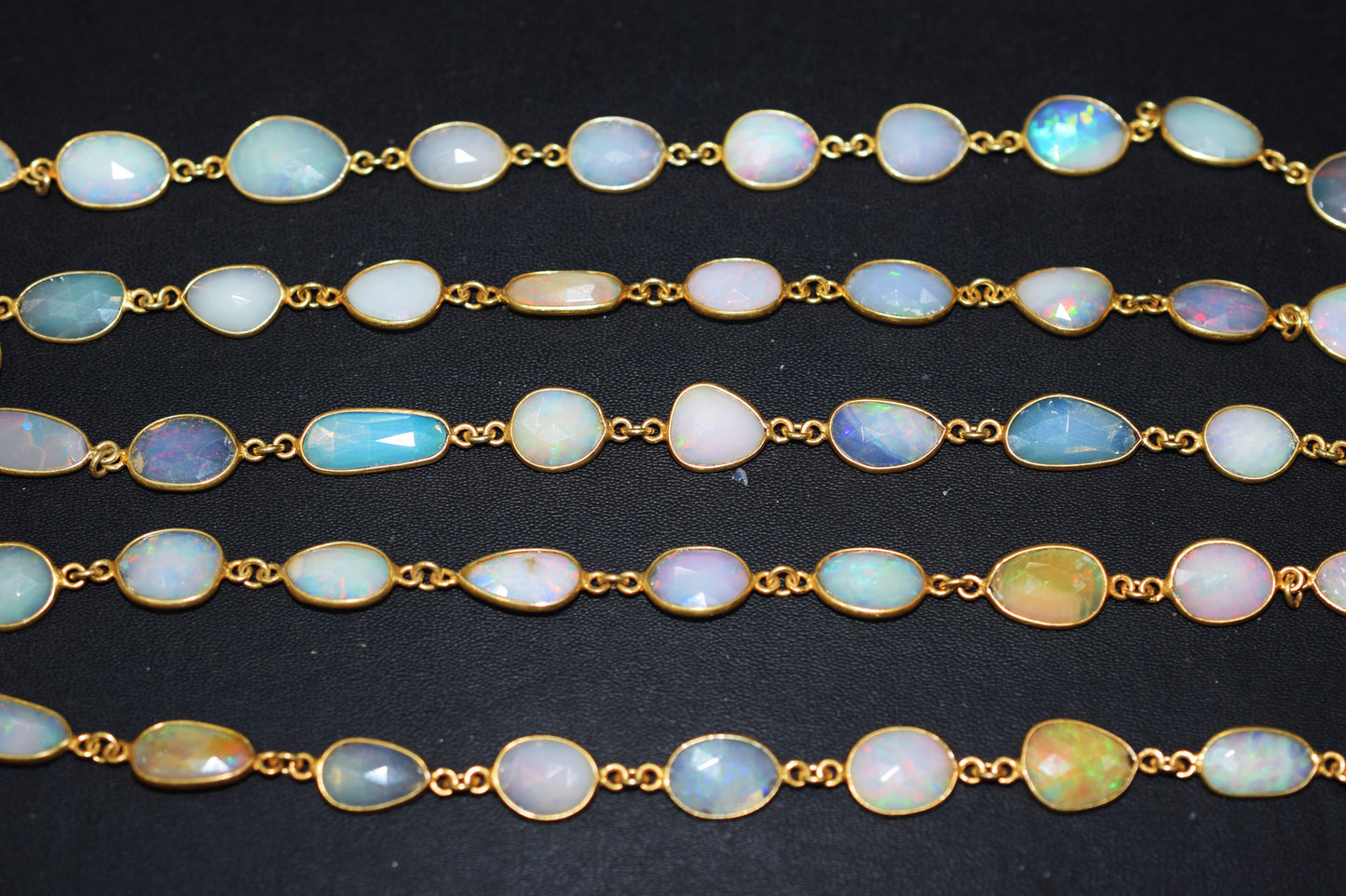 Ethiopian Opal Slice Shape Connector Chain , 8 - 10 mm , RB-6554