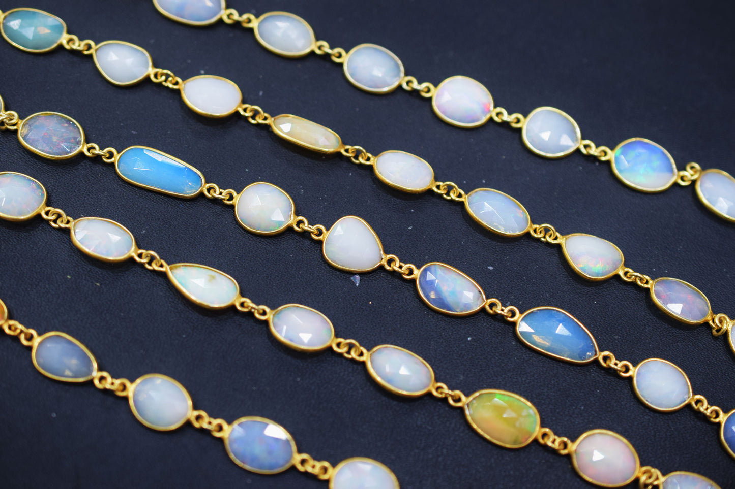 Ethiopian Opal Slice Shape Connector Chain , 8 - 10 mm , RB-6554