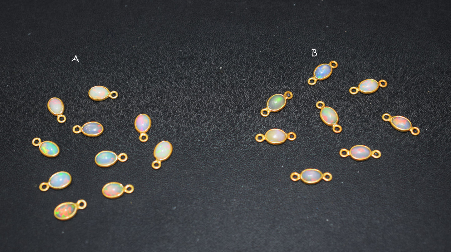 Ethiopian Opal Smooth Oval Shape Single And Double Bail Connector , Sold By Piece , 9 mm , RB-6555