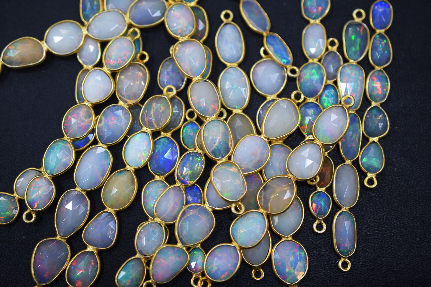 Ethiopian Opal Faceted Bar Connector , Ethiopian Opal Double Bail Bezel Charm Connector , Sold By Piece , 38 - 45 mm , RB-6556