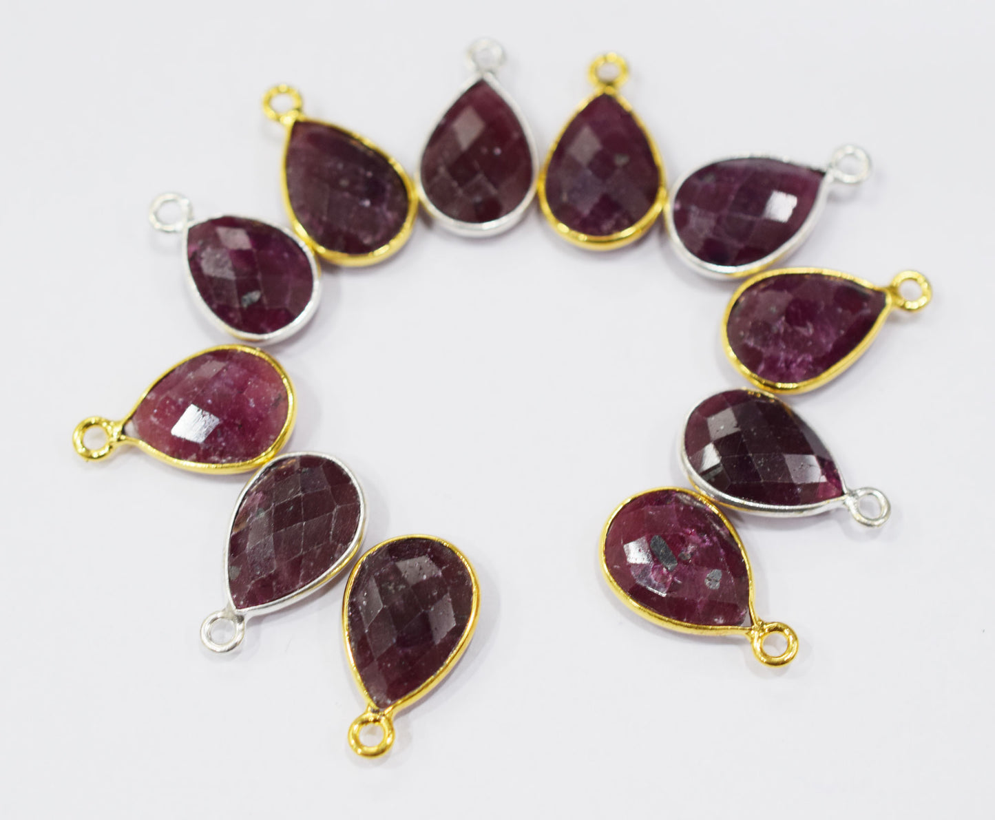 Ruby Faceted Pear Shape Single Bail Connector , Sold By Piece , 11x15 mm , RB-6560A