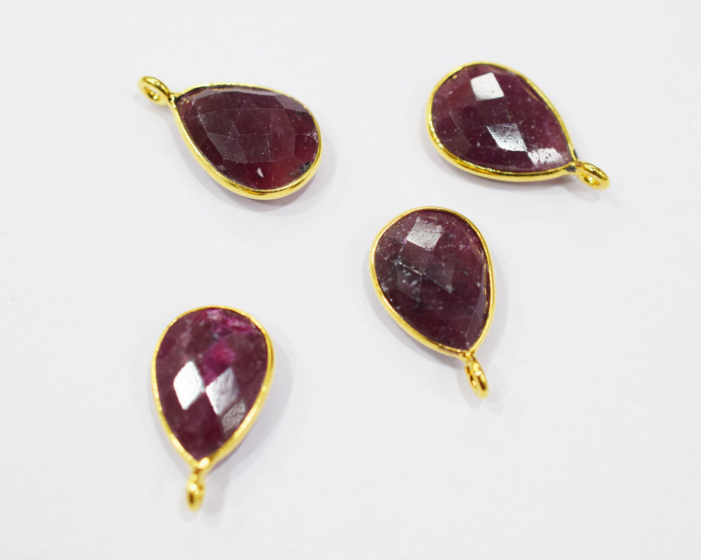 Ruby Faceted Pear Shape Slightly Tilted Bail Connector , Sold By Piece , 11x15 mm , RB-6560C