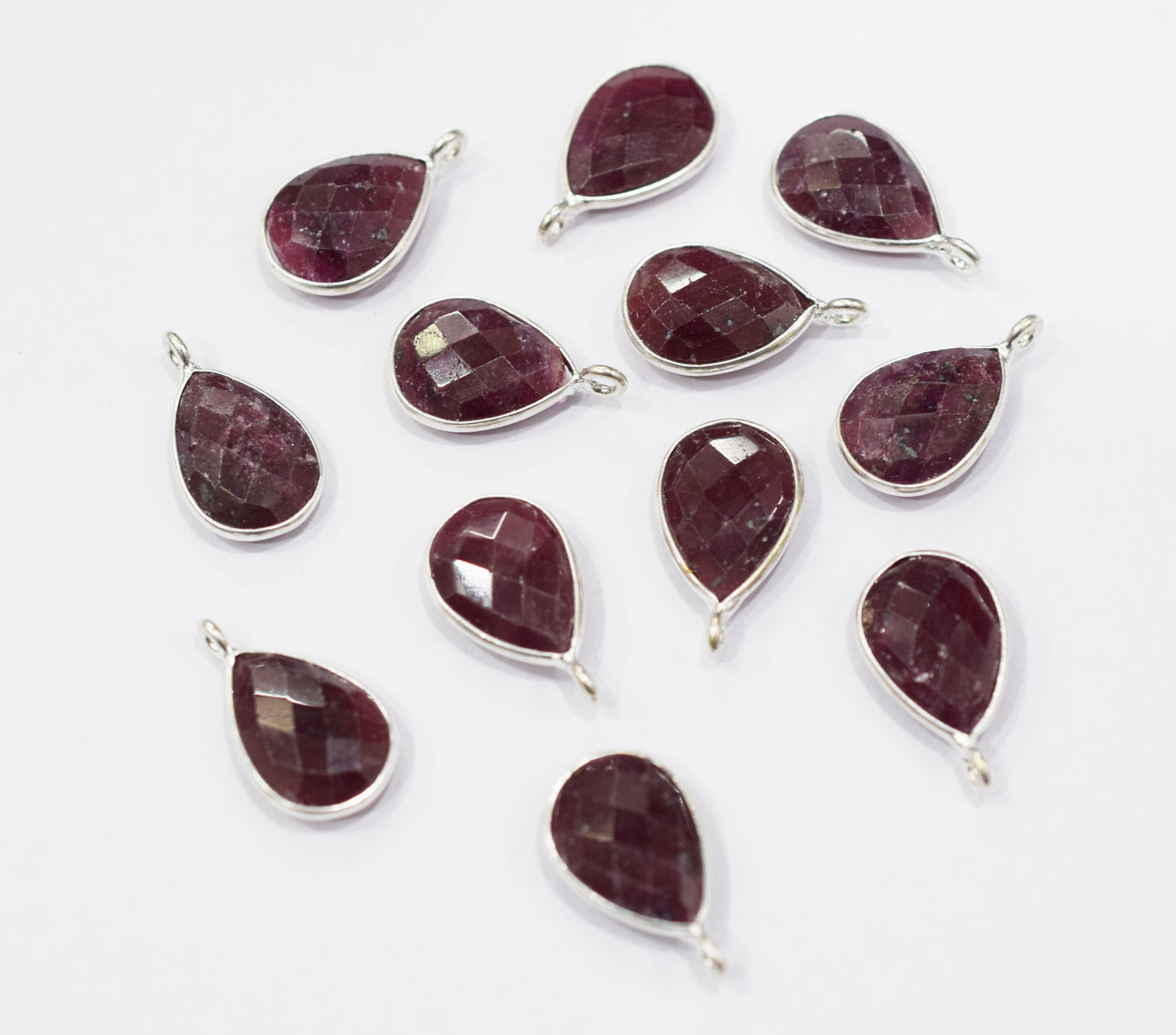 Ruby Faceted Pear Shape Slightly Tilted Bail Connector , Sold By Piece , 11x15 mm , RB-6560C
