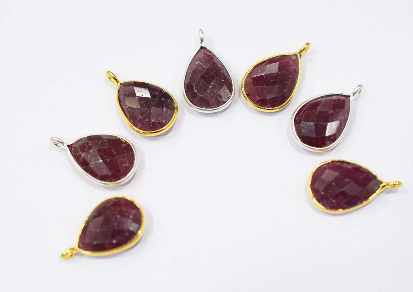 Ruby Faceted Pear Shape Slightly Tilted Bail Connector , Sold By Piece , 11x15 mm , RB-6560C