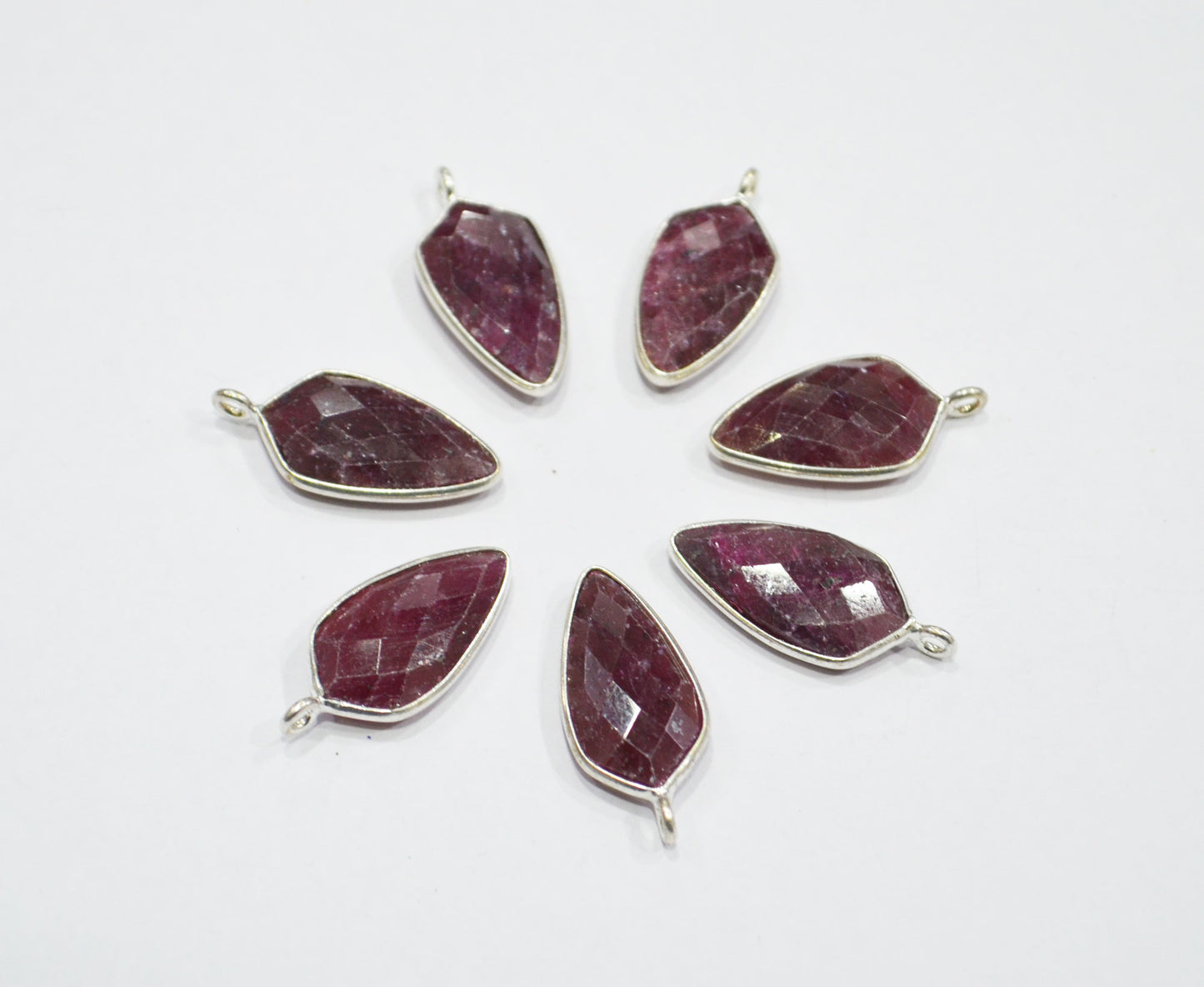 Ruby Faceted Tie Shape Slightly Tilted Bail Connector , Sold By Piece , 19 mm , RB-6561D